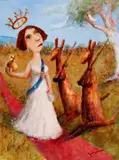 Queen and Subjects by Garry Shead, oil on board, sold May 2017