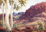 Untitled (Central Australian Landscape) by Albert Namatjira, watercolour on paper, sold May 2017