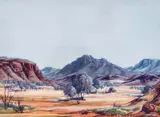 Central Australian Landscape by Albert Namatjira, c.1958, watercolour and pencil on paper, sold May 2017