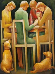 Bill Coleman, Family at the Table, oil on canvas on composition board