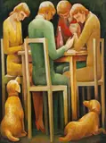 Bill Coleman, Family at the Table, oil on canvas on composition board