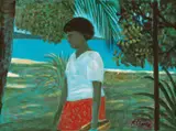 Ray Crooke, Islander Carrying Basket, oil on canvas-board