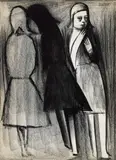 Charles Blackman, Untitled (Three Girls) 1962, 1962, charcoal on paper