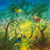 David Boyd, Untitled (Children in a Garden), oil on board
