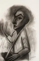 Robert Dickerson, The Bookmaker, charcoal on paper