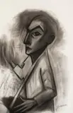 Robert Dickerson, The Bookmaker, charcoal on paper