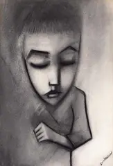 Girl's Face by Robert Dickerson, charcoal on paper, sold May 2017