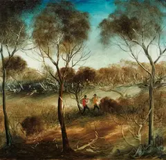 Rabbiters 1976 by Pro Hart, 1976, oil on board, sold May 2017