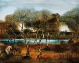 Swimming Hole by Pro Hart, oil on board, sold May 2017
