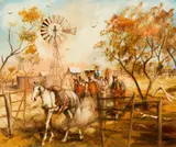 Going out for the Muster by Hugh Sawrey, oil on board, sold May 2017