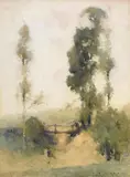 J J Hilder, The Old Footbridge, Galston, watercolour on paper