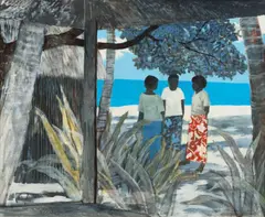 Conversation by Ray Crooke, oil on canvas on board, sold Feb 2017