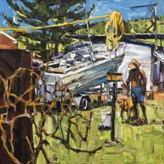 Nicholas Harding, Caravan Park (Boat & Wire) 2007, 2007, oil on linen