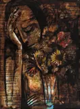 Untitled (Girl with Flowers) 1958 by Charles Blackman, 1958, oil on glass, offered Feb 2017