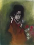 Robert Dickerson, Geisha with Flowers, pastel on paper