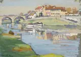 Ethel Carrick, Cottages by a Bridge