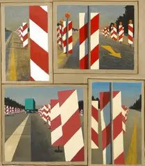 Jeffrey Smart, Panel of Studies for Autobahn in the Black Forest 1979, 1979, oil and synthetic polymer paint on canvas on board