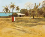 Islanders Strolling by Ray Crooke, oil on board, sold Mar 2016