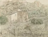 Lloyd Rees, The Farmhouse, Majorca 1967, 1967, watercolour, pen and ink on paper