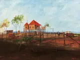 The Visitors' Departure (Quinn's Farm Series) by Hugh Sawrey, oil on canvas, sold Mar 2016