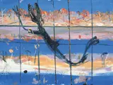 Shoalhaven Landscape with Black Figure c1999 by Arthur Boyd, c1999, oil on board, offered Mar 2016