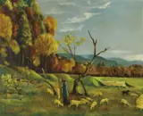 Sali Herman, Landscape with a Shepherd and his Flock 1935