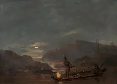 Thomas Balcombe, Untitled (Aborigines Fishing by Torchlight) c1853, c1853, oil on board