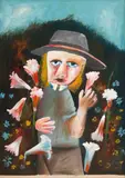 With Trumpet Lilies in her Hand 1955 by Charles Blackman, 1955, oil on paper on board, sold Dec 2015