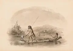 Thomas Balcombe, Untitled (Aborigines Fishing on a Lake), mixed media on paper