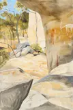 Aboriginal Cave Painting, North Queensland by Ray Crooke, oil on linen, sold Dec 2015