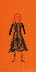 Jenny Watson, Self Portrait in Fendi Dress 2009, 2009, synthetic polymer paint on gold fleck Shuen paper