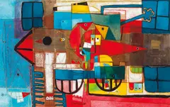 Henryk Szydlowski, Blue Bridge to the Paradise 2001, 2001, oil and gold leaf on canvas