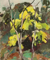 Lina Bryans, Untitled (Landscape with Wattle), oil on canvas on board