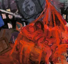 Wendy Sharpe, Interior with Nudes, oil on board