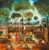 Backyard Bar-B-Que by Pro Hart, oil on board, sold Dec 2015