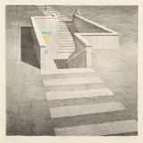 Jeffrey Smart, The Last Train 1989, 1989, hand-coloured lithograph