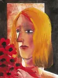 Girl with Red Flowers by Charles Blackman, oil on board, sold Sep 2015