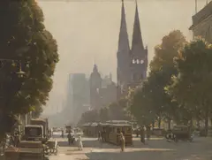 Robert Taylor-Ghee, Collins Street Looking West from Exhibition Street c1920, c1920, oil on canvas