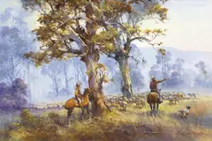 D'Arcy Doyle, Foggy Morning Roundup, oil on board