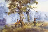 D'Arcy Doyle, Foggy Morning Roundup, oil on board