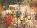 And He Raced Them Down The Mountain (The Man from Snowy River Series) by Hugh Sawrey, oil on canvas, offered Sep 2015