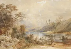 Mt Alta, Wanaka Lake, Otago, New Zealand c1866 by Nicholas Chevalier, c1866, watercolour on paper, sold Sep 2015
