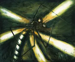 Green Dragonfly by Pro Hart, oil on board, sold Sep 2015