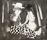 Girls Whispering in the Forest 1976 by Charles Blackman, 1976, charcoal on paper, sold Sep 2015
