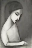 Robert Dickerson, Pensive Girl, charcoal on paper