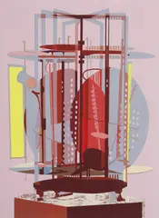 Travel Stops 2001 by Nadine Christensen, 2001, synthetic polymer paint on crescent board, offered Sep 2015