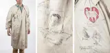 Various Artists, An artist’s smock, illustrated by colleagues and friends of William Dobell at 'Bulletin' magazine, pencil, ink and watercolour on cotton