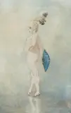 Untitled (Nude with Blue Fan) by Norman Lindsay, watercolour on paper, offered Jun 2015