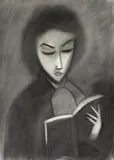 Robert Dickerson, Untitled (Girl Reading), charcoal on paper