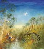 David Boyd, Playing near the Waterhole, oil on board